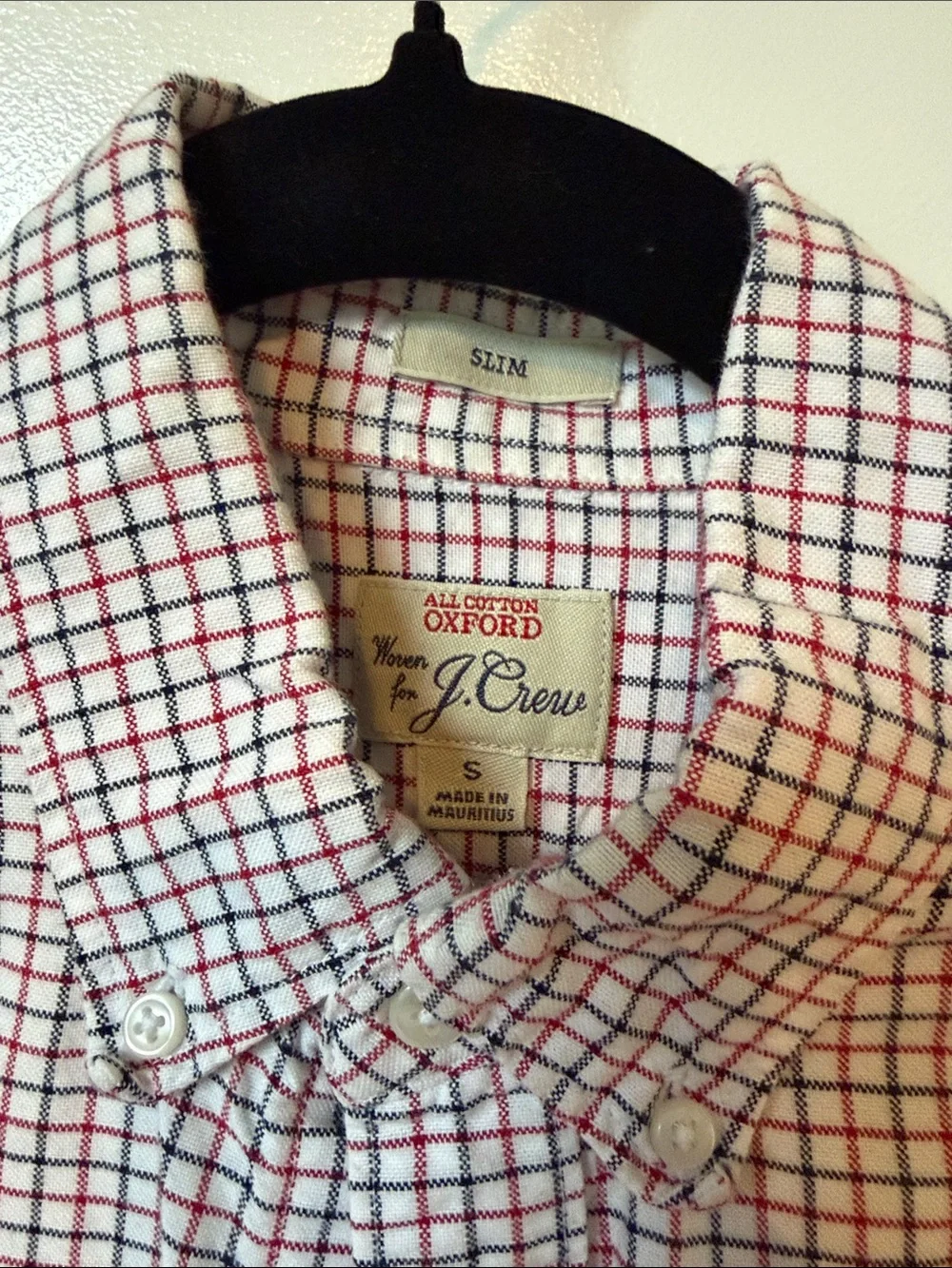 J. Crew Men's Button-Down Check Shirt — Red and Blue on White